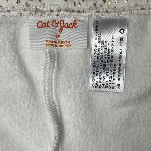 Cat & Jack Girls Fleece Pants Size 3T White with Gold Foil Dots - Picture 6 of 7